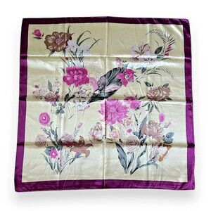 Purple Edges & Beige Scarf 35” X 35” Women Scarve Floral Headscarf